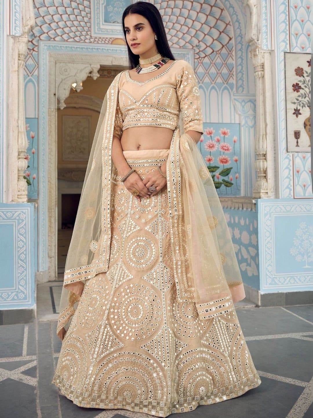 Fusionic Embellished Mirror Work Semi-Stitched Lehenga & Blouse With Dupatta - view 1