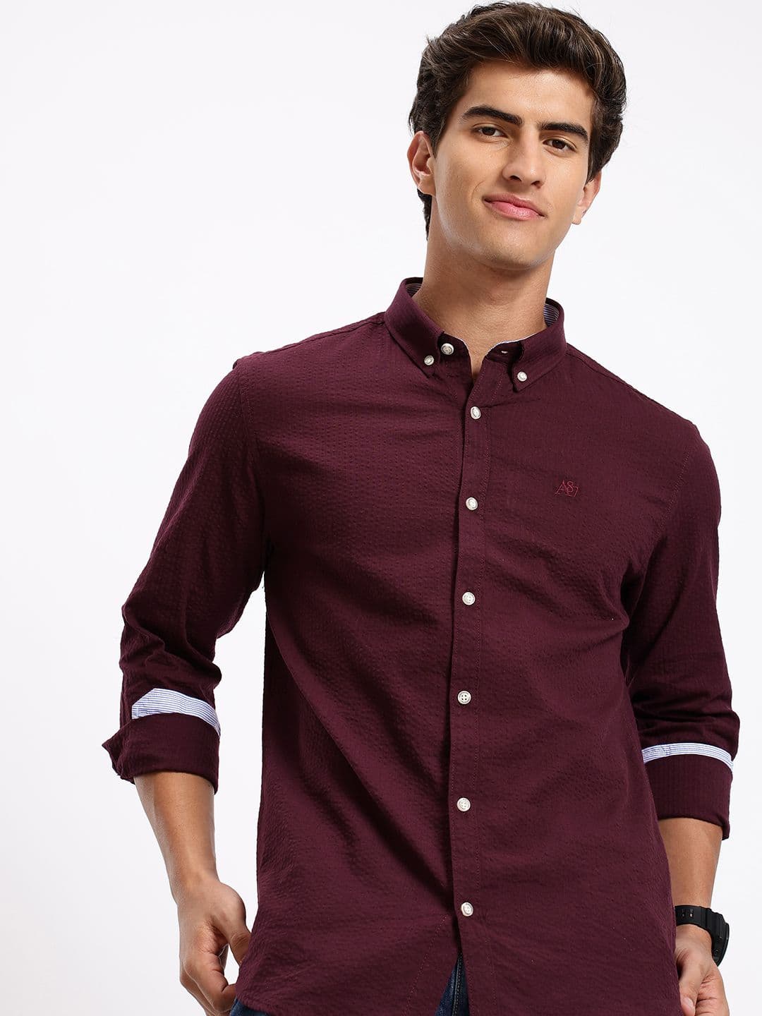 Aeropostale Self Striped Button-Down Collar Seersucker Pure Cotton Casual Shirt - view 1