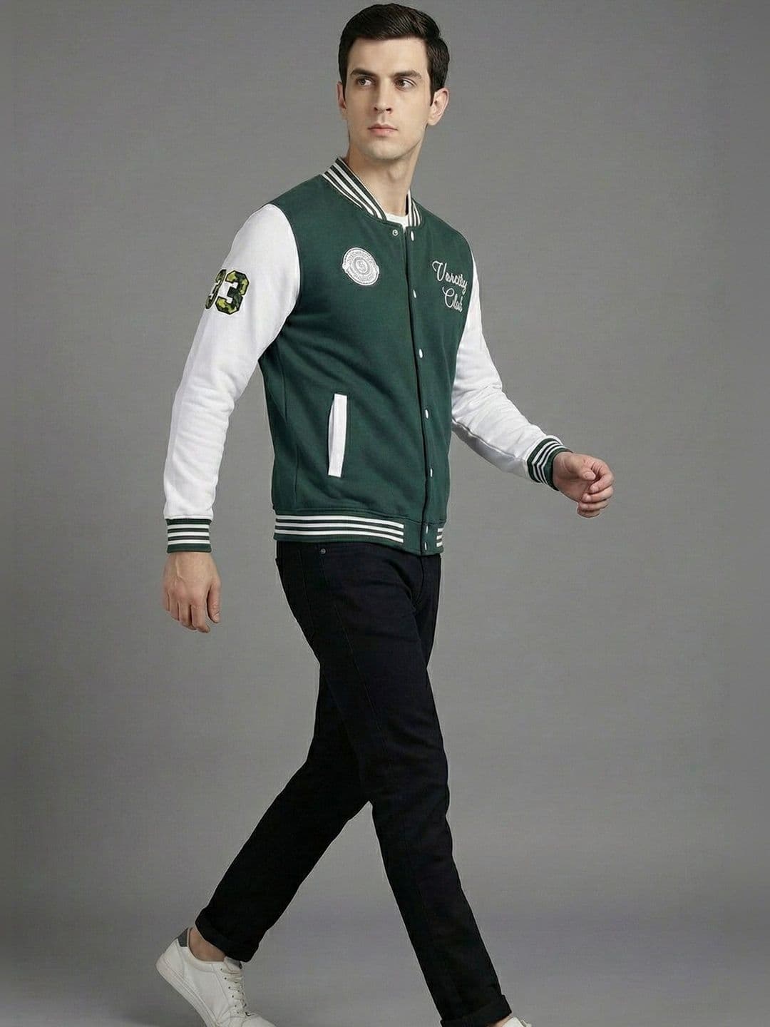 Mast & Harbour Men Typography Colourblocked Fleece Lightweight Outdoor Varsity Jacket with Embroidered - view 1