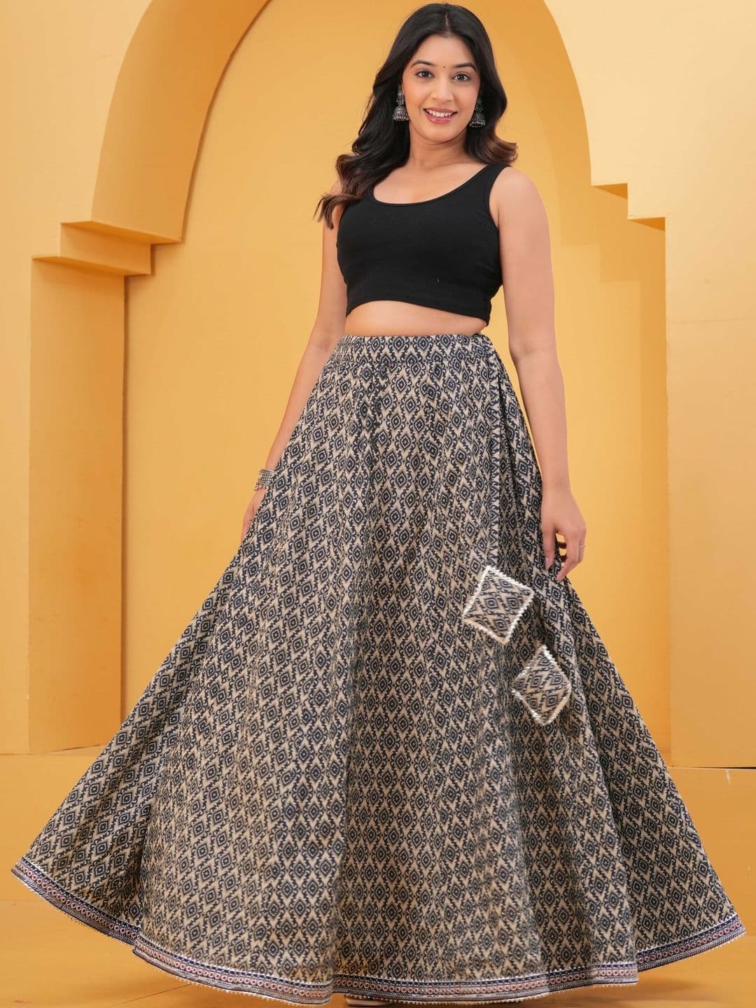 CHARMANT Printed Flared Curved Maxi Skirts - view 1