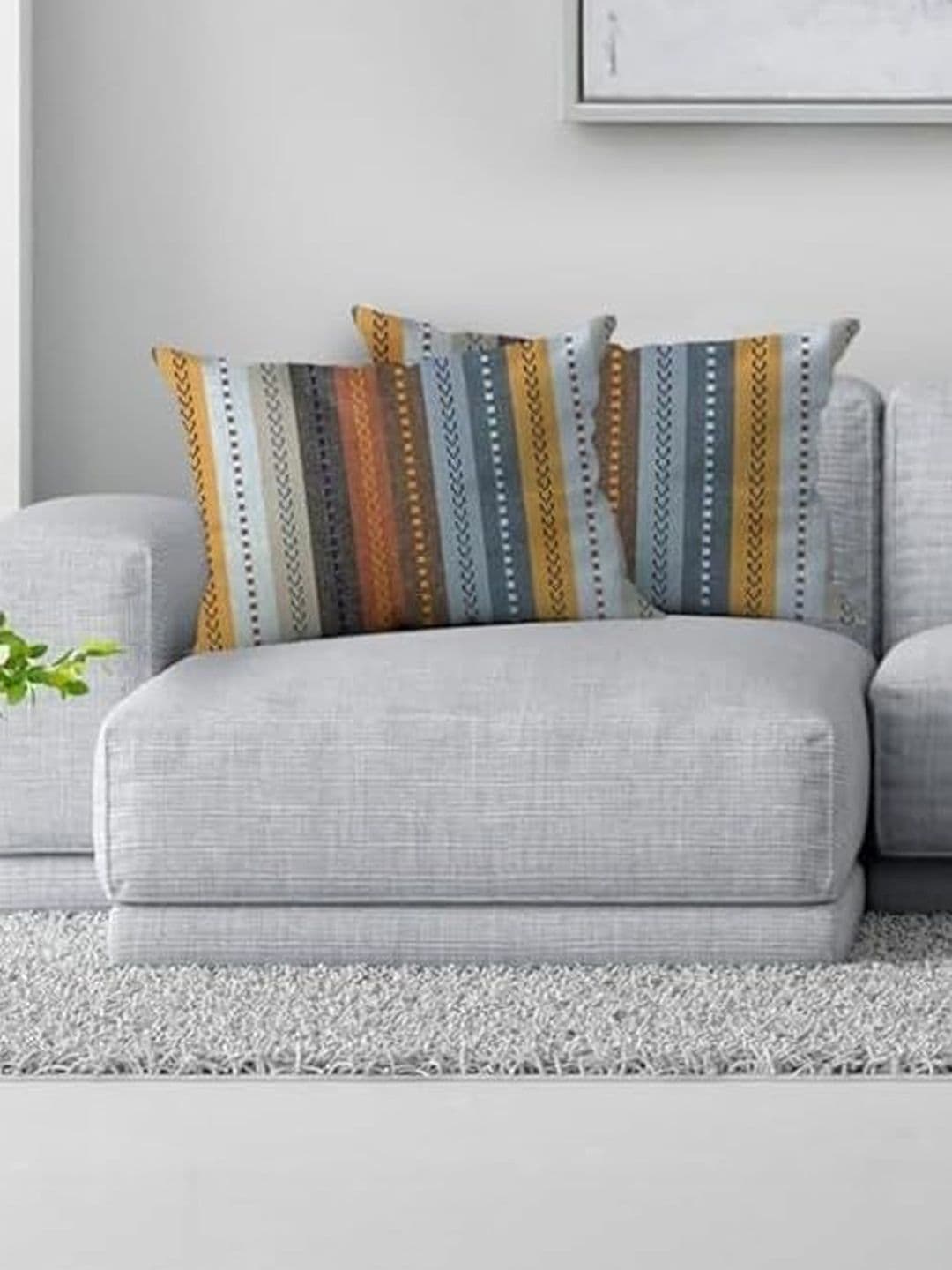 KNOTTING HOME Grey & Blue Set of 2 Striped Rectangle Cushion Covers - view 1