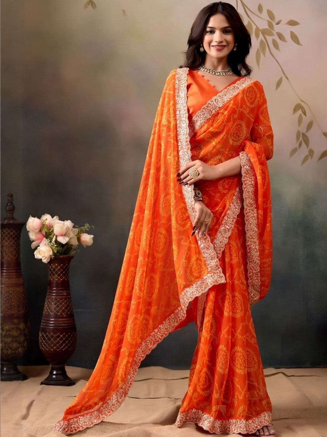 Parmila Fashion Bandhani Embroidered Poly Georgette Bandhani Saree - view 1