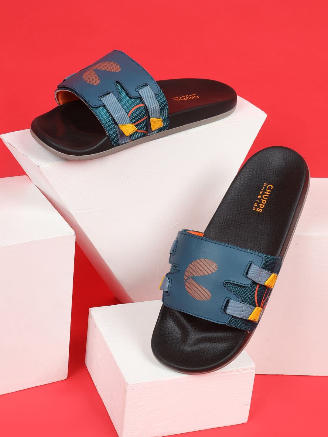 CHUPPS Men Teal Orange Phantom Orthopedic Sliders - view 1