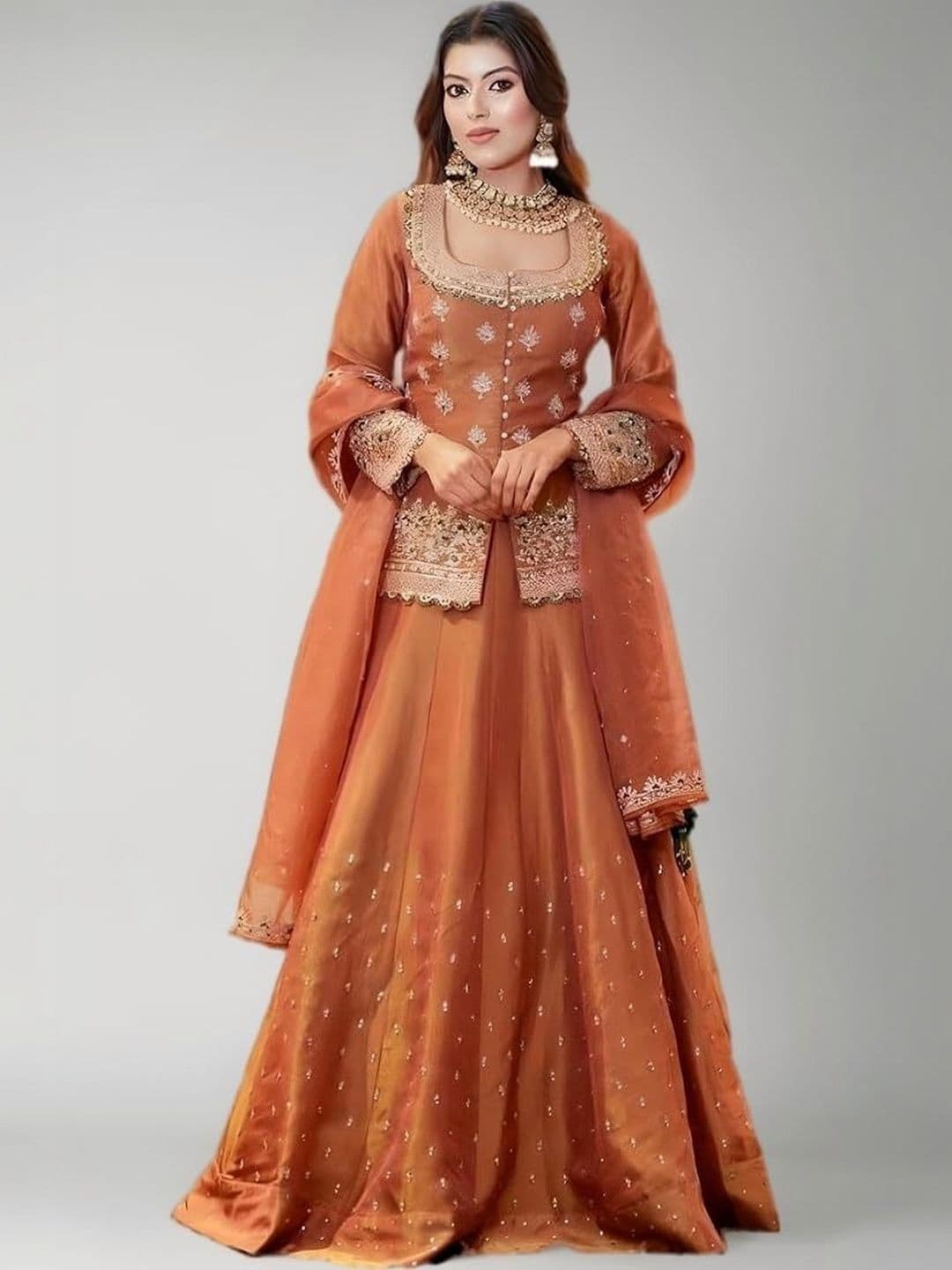ZOEMIRA Women Ethnic Motifs Embroidered Regular Kurta with Skirt & With Dupatta - view 1