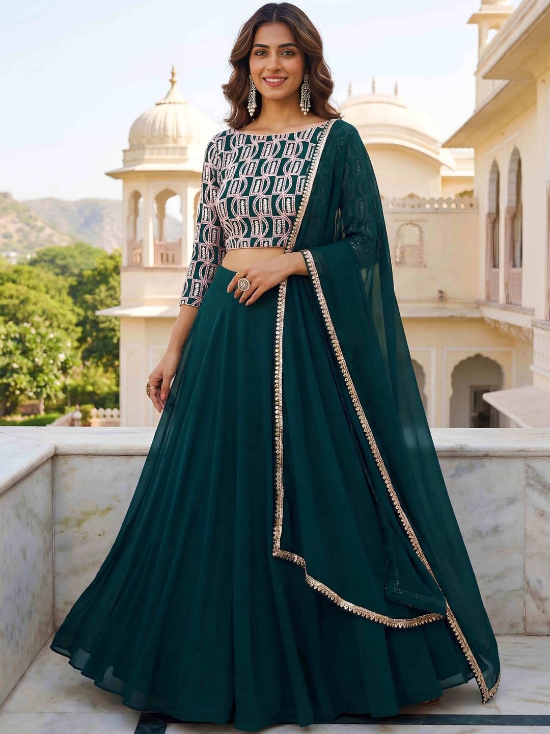 DIVASTRI Embroidered Sequinned Ready to Wear Lehenga & Blouse With Dupatta - view 1