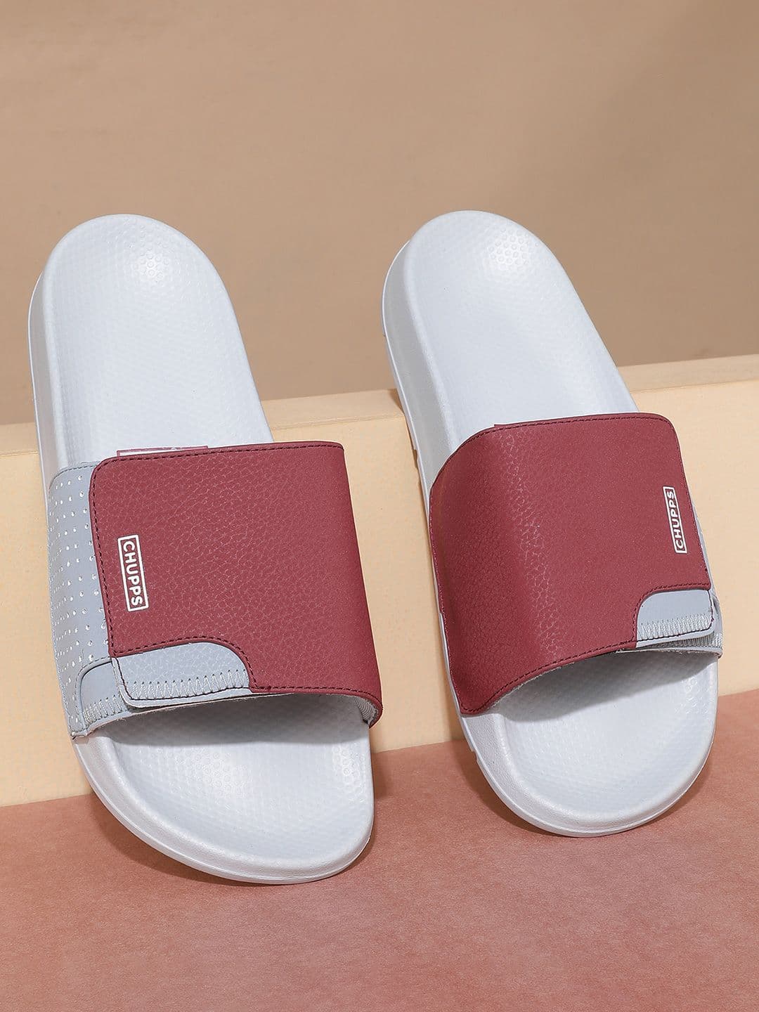 CHUPPS Men Grey Maroon Solid Hues Ergo-X Orthopedic Sliders - view 1