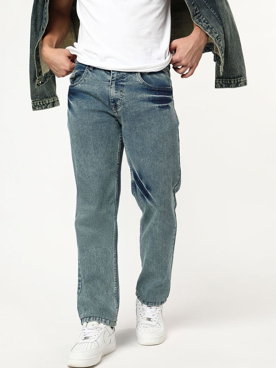 Urbano Fashion Men Ice Blue Regular Fit Heavy Washed Denim Stretchable Jeans - view 1