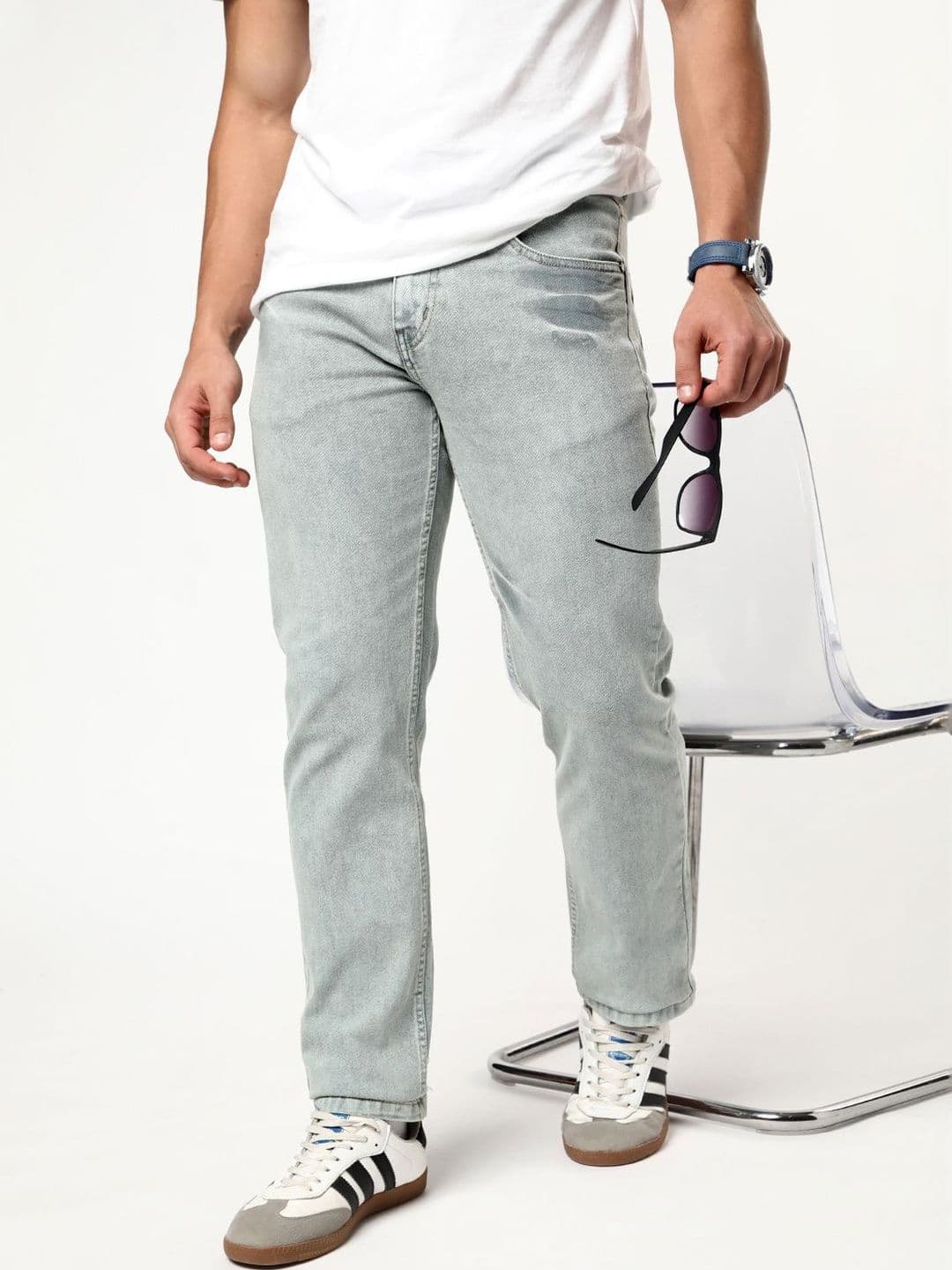 Urbano Fashion Men Ice Grey Regular Fit Heavy Washed Denim Stretchable Jeans - view 1