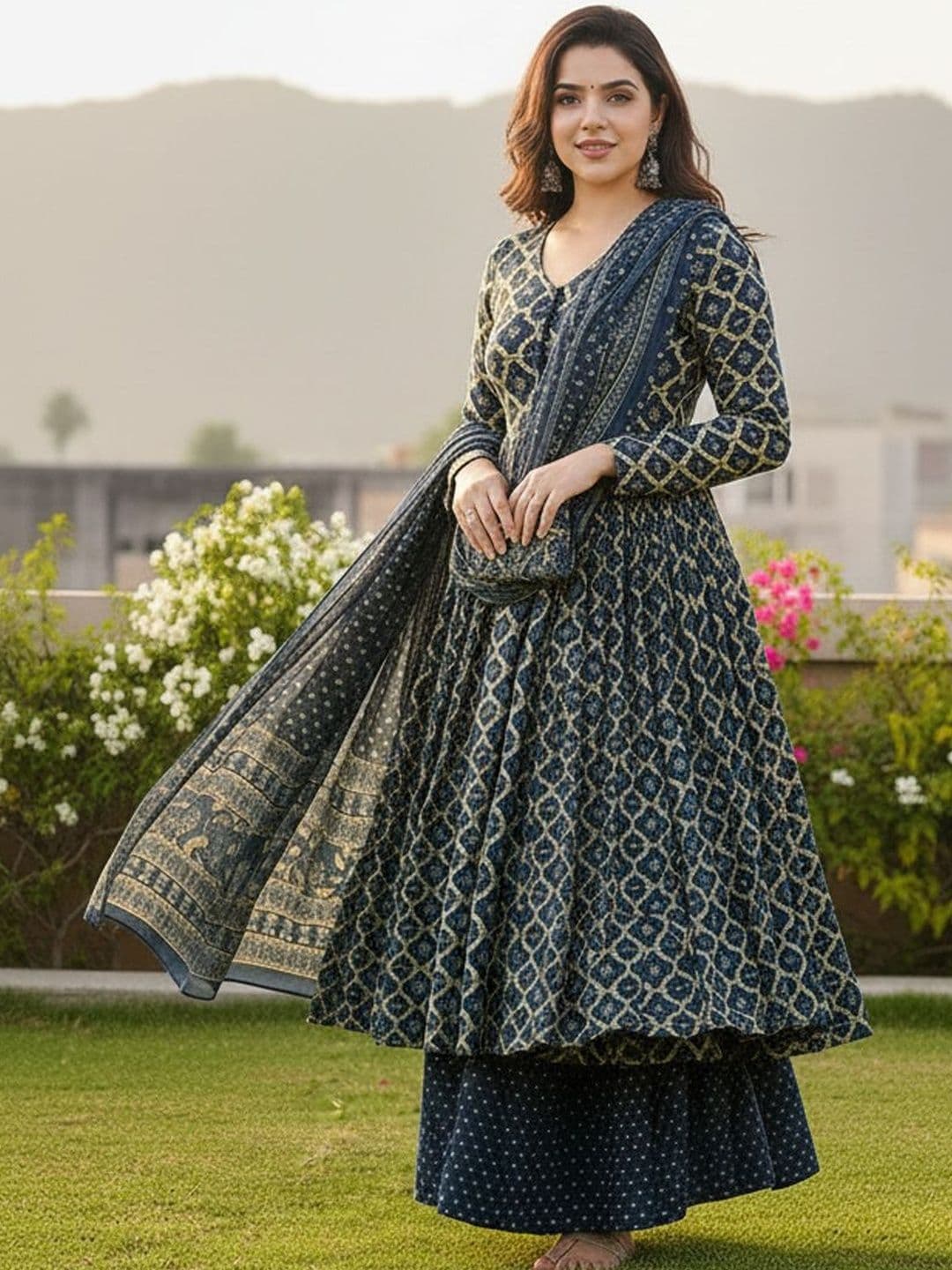 ARADHNA Women Ethnic Motifs Printed Panelled Kurta with Palazzos & With Dupatta - view 1