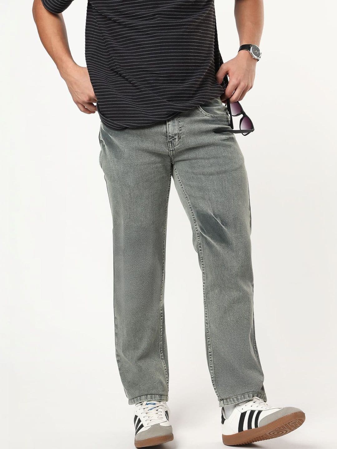 Urbano Fashion Men Light Grey Regular Fit Heavy Washed Denim Stretchable Jeans - view 1