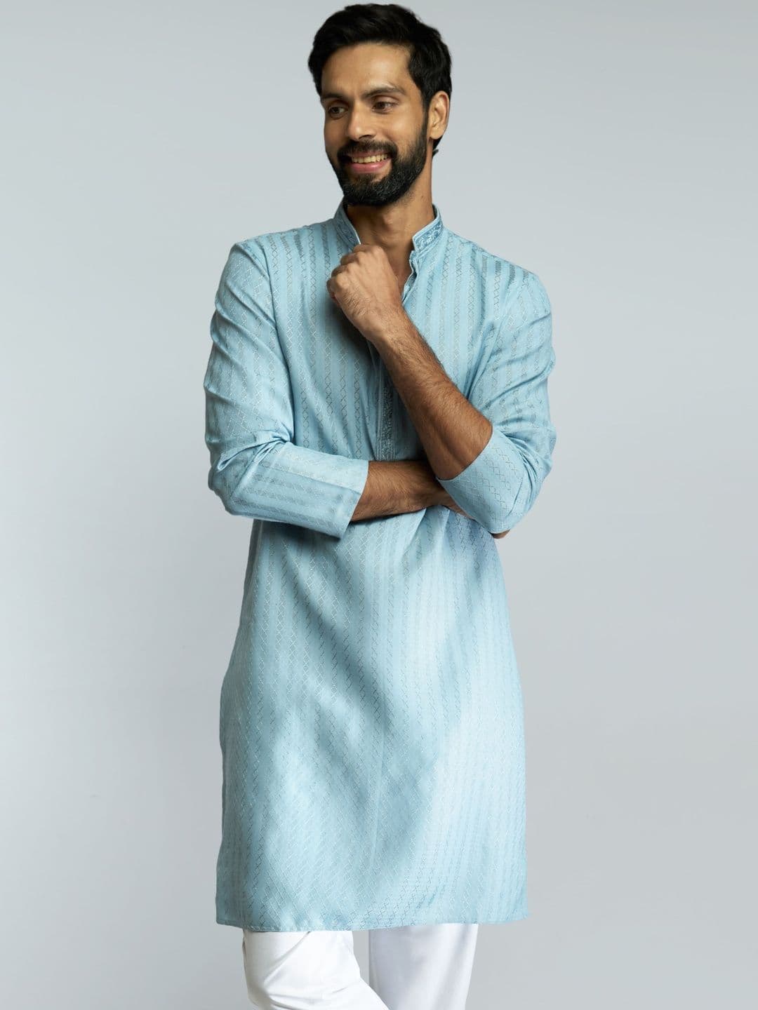 VASTRAMAY Men Embroidered Thread Work Jacquard Kurta - view 1