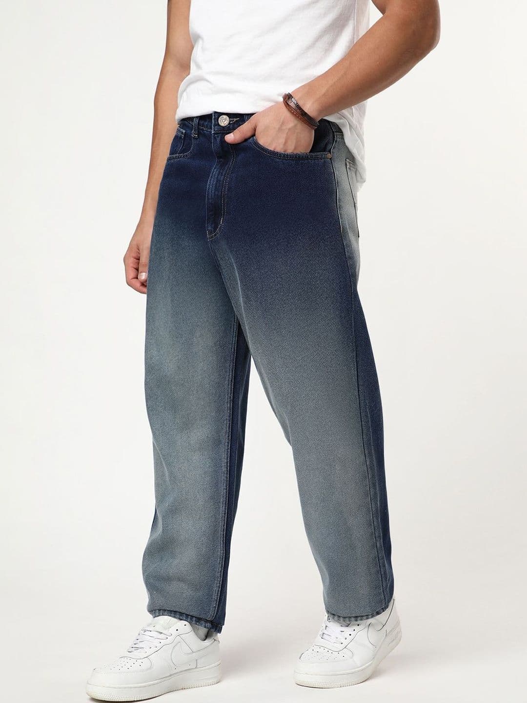 Urbano Fashion Men Blue Loose Baggy Fit Heavy Washed Faded Denim Non-Stretchable Jeans - view 1