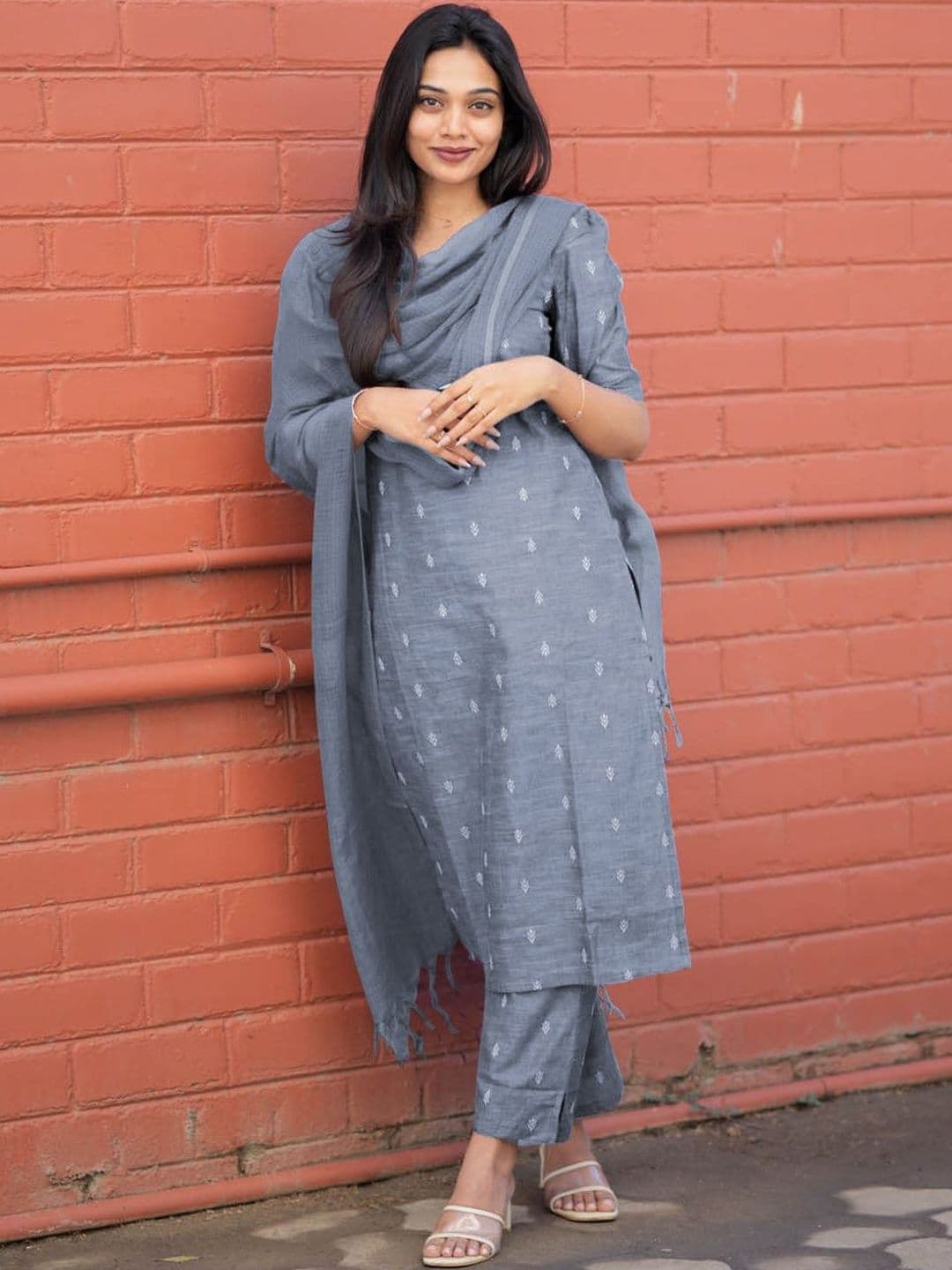 GoSriKi Women Ethnic Motifs Regular Kurta with Trousers & With Dupatta - view 1