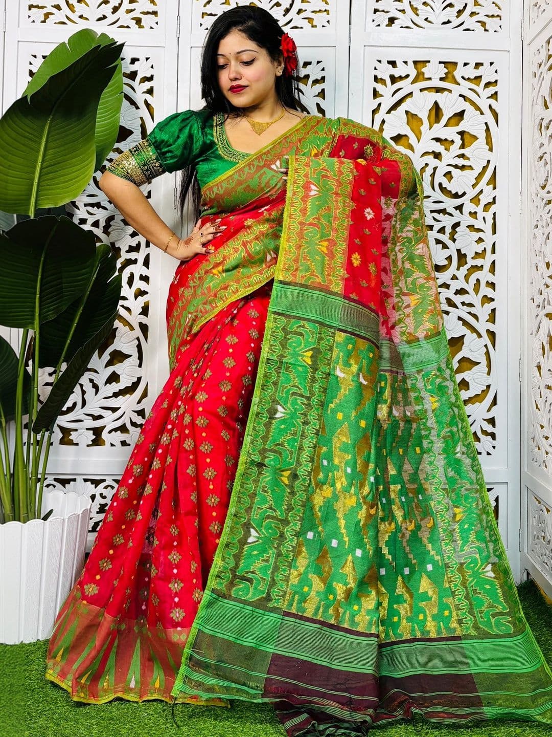 Rnn Saree Ethnic Motifs Zari Silk Cotton Handloom Jamdani Sarees - view 1