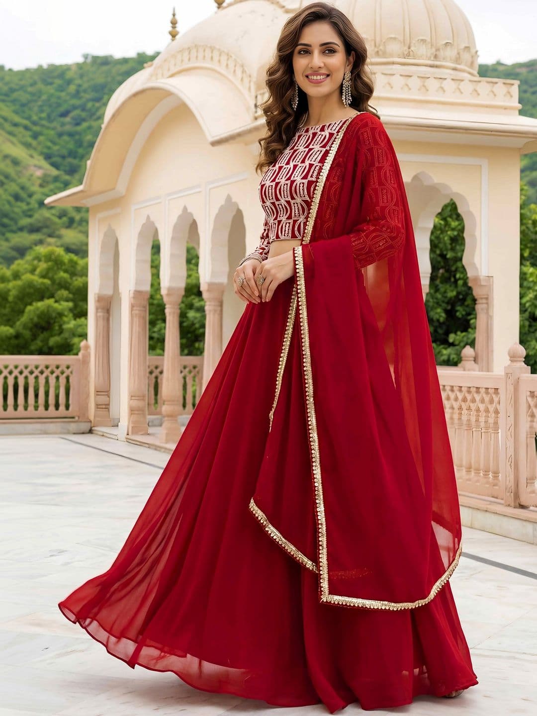 ETHNIC PLUS Embroidered Sequinned Semi-Stitched Lehenga & Blouse With Dupatta - view 1