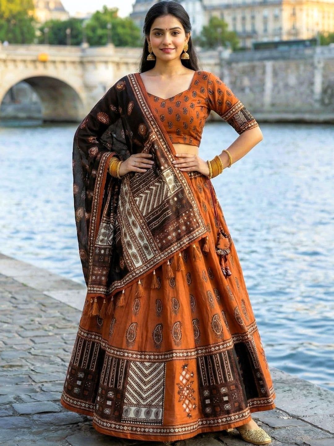 Kaizen TEXO FAB Ajarakh Semi Stitched Lehenga Choli - view 1