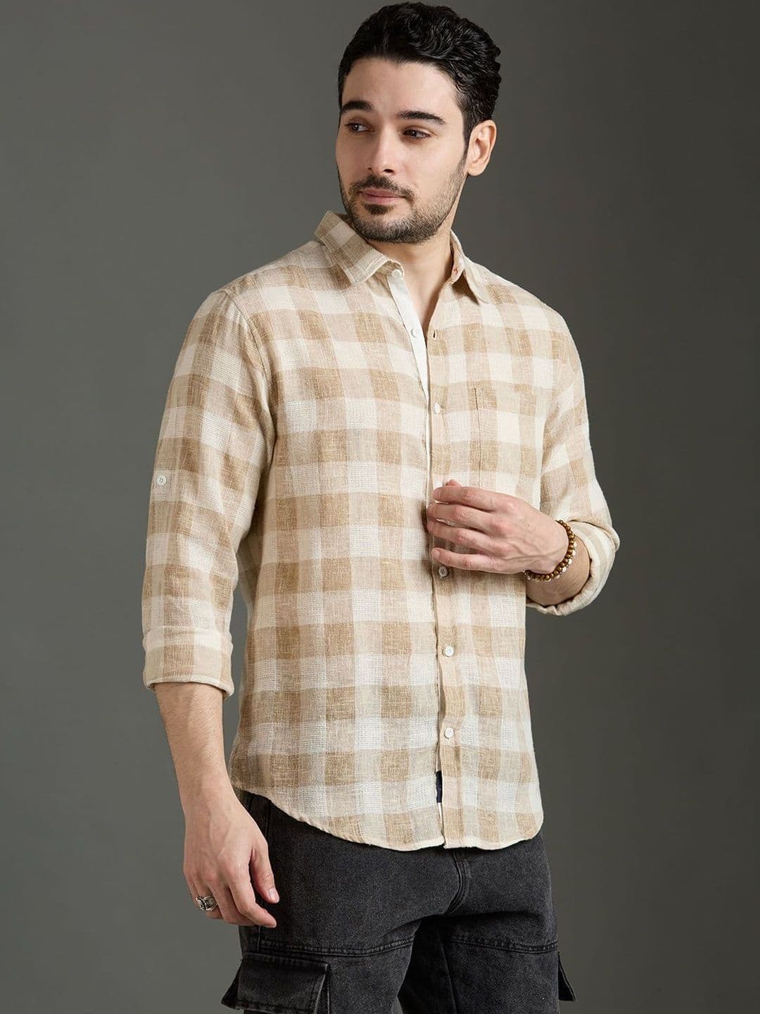 The Roadster Lifestyle Co Checked Cotton Spread Collar Shirt - view 1