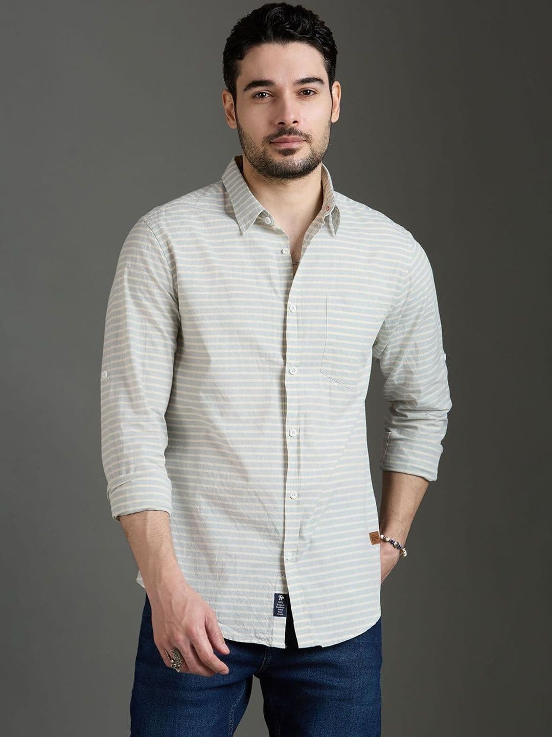 The Roadster Lifestyle Co Striped Pure Cotton Spread Collar Shirt - view 1
