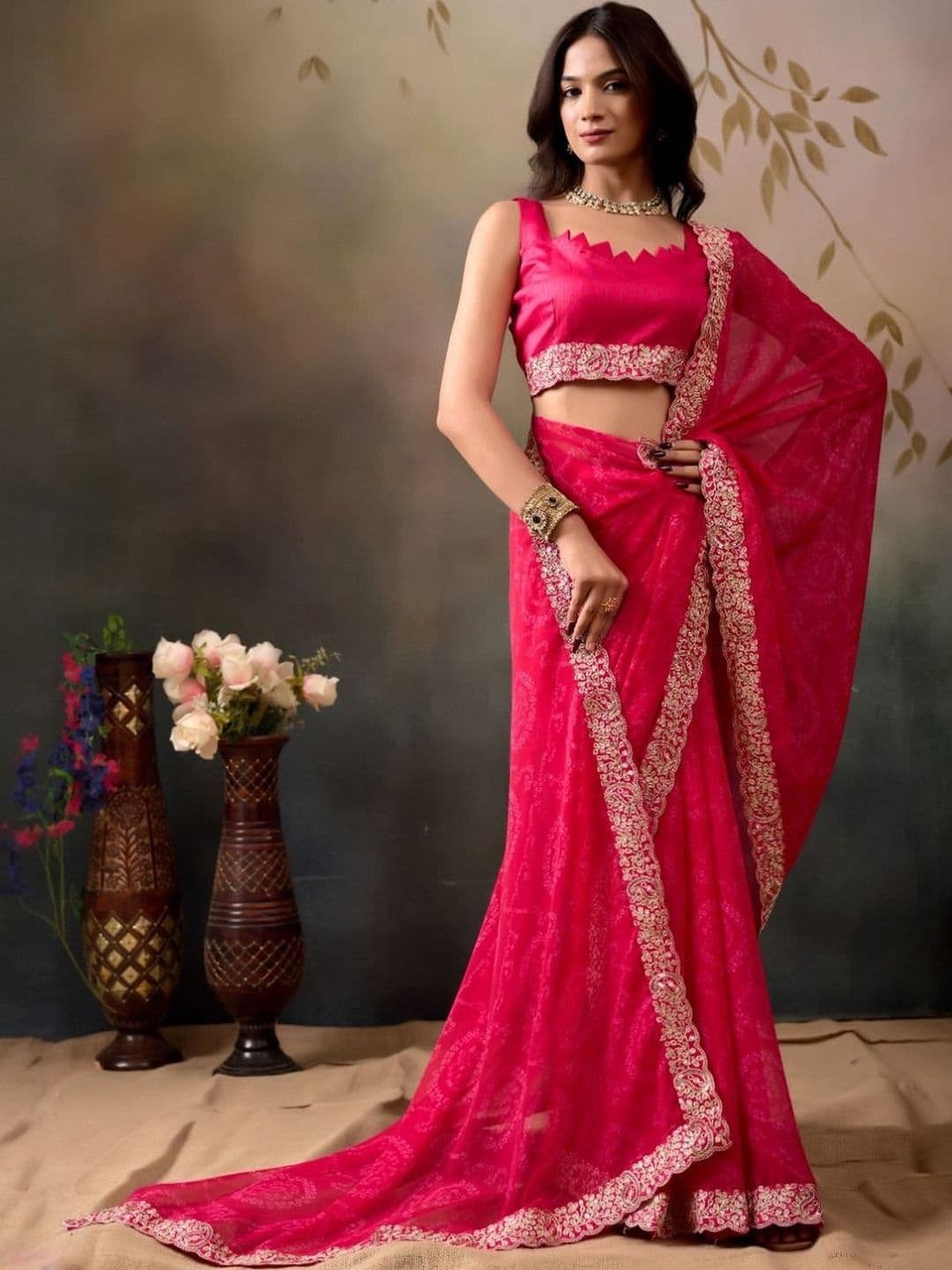 Parmila Fashion Embroidered Poly Georgette Heavy Work Bandhani Saree - view 1