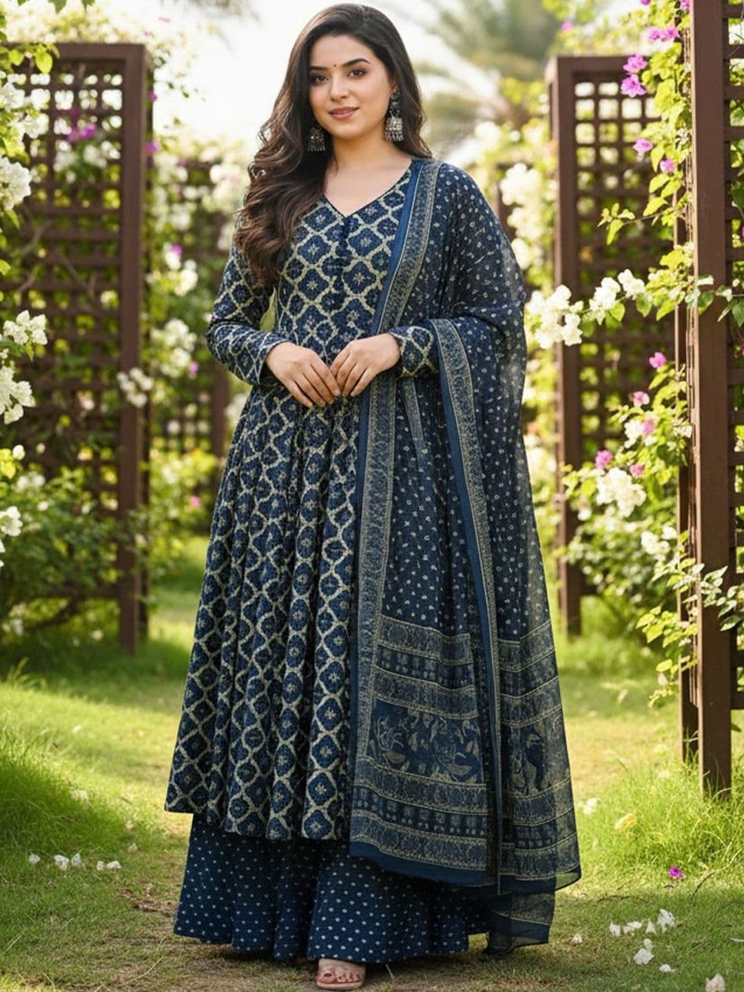 PITRIS Women Printed Panelled Kurta with Palazzos & With Dupatta - view 1