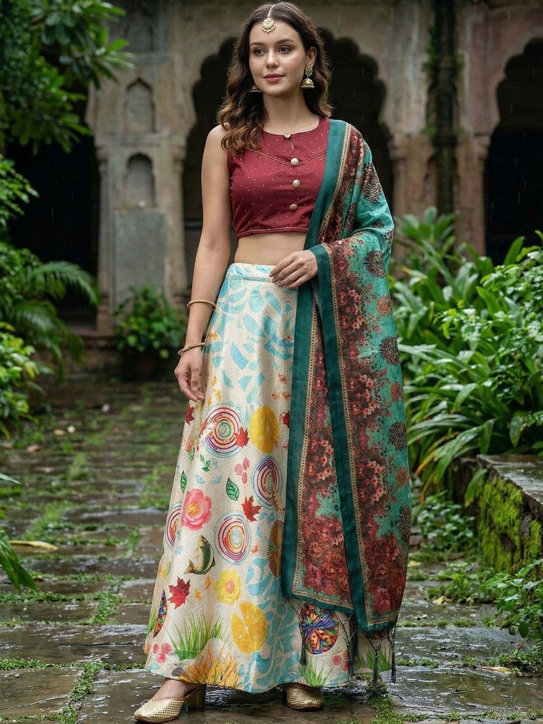 Kaizen TEXO FAB Embellished Sequinned Semi-Stitched Lehenga & Blouse With Dupatta - view 1