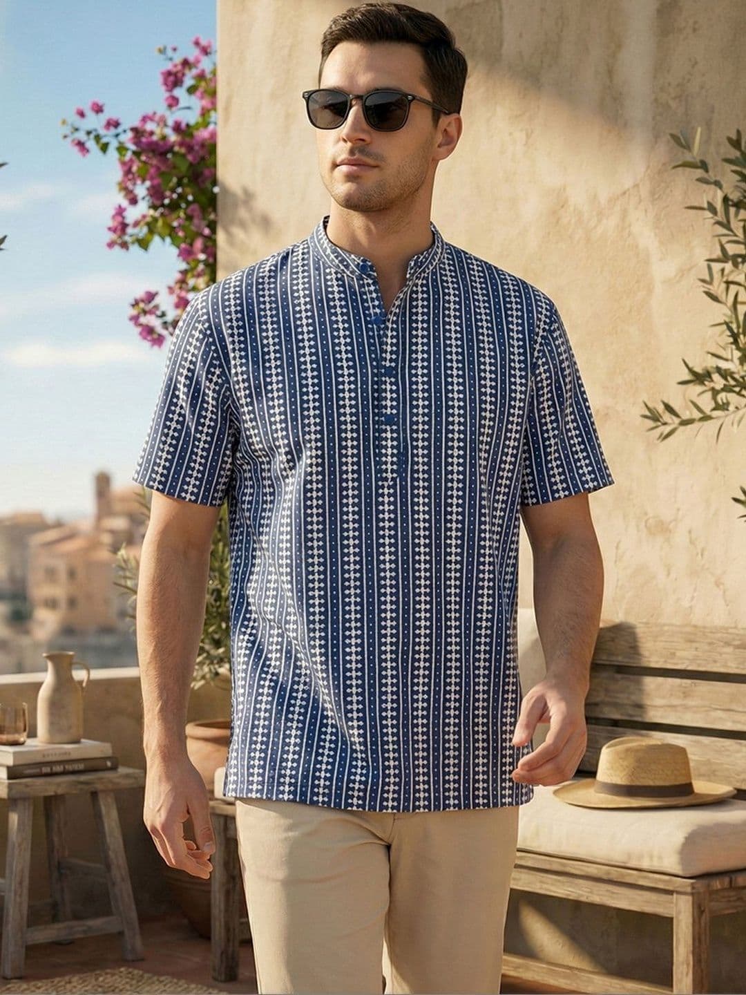 CHHAAP Polyester Stripe Checked Straight Above Knee Kurta - view 1