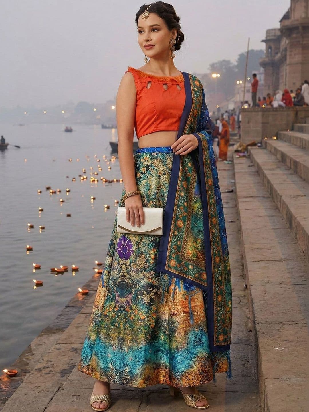 Kaizen TEXO FAB Pichvai Print Satin Semi Stitched Lehenga Choli & Unstitched Blouse - view 1