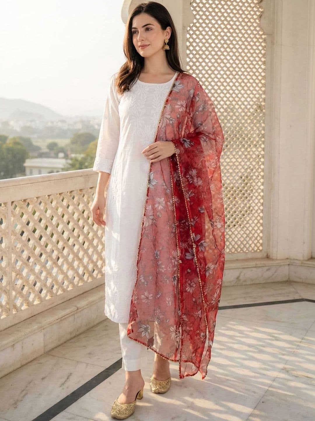 Indo Era Printed Organza Dupatta - view 1