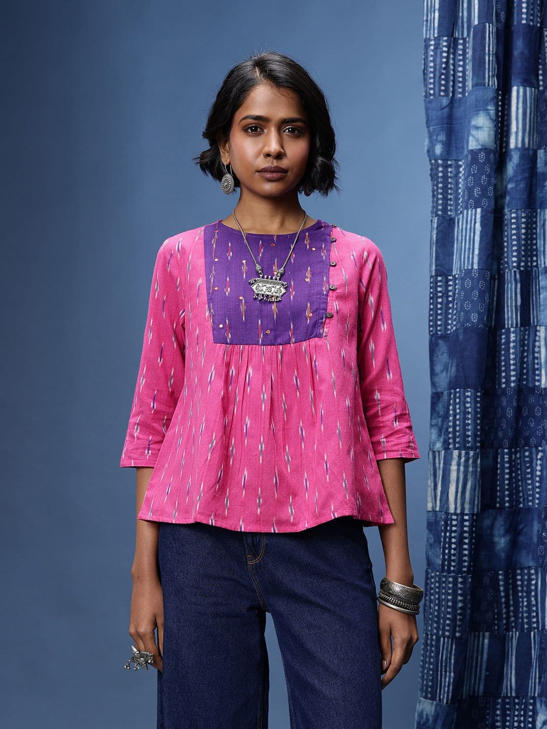Taavi Ikat Geometric Printed A-Line Kurti - view 1