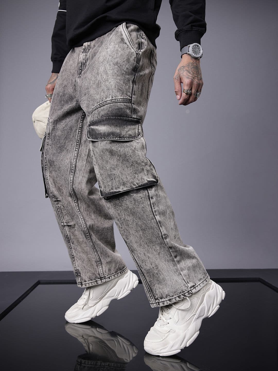 SOKO STREET Men Pure Cotton Relaxed Fit Heavy Fade Cargo Style Jeans - view 1