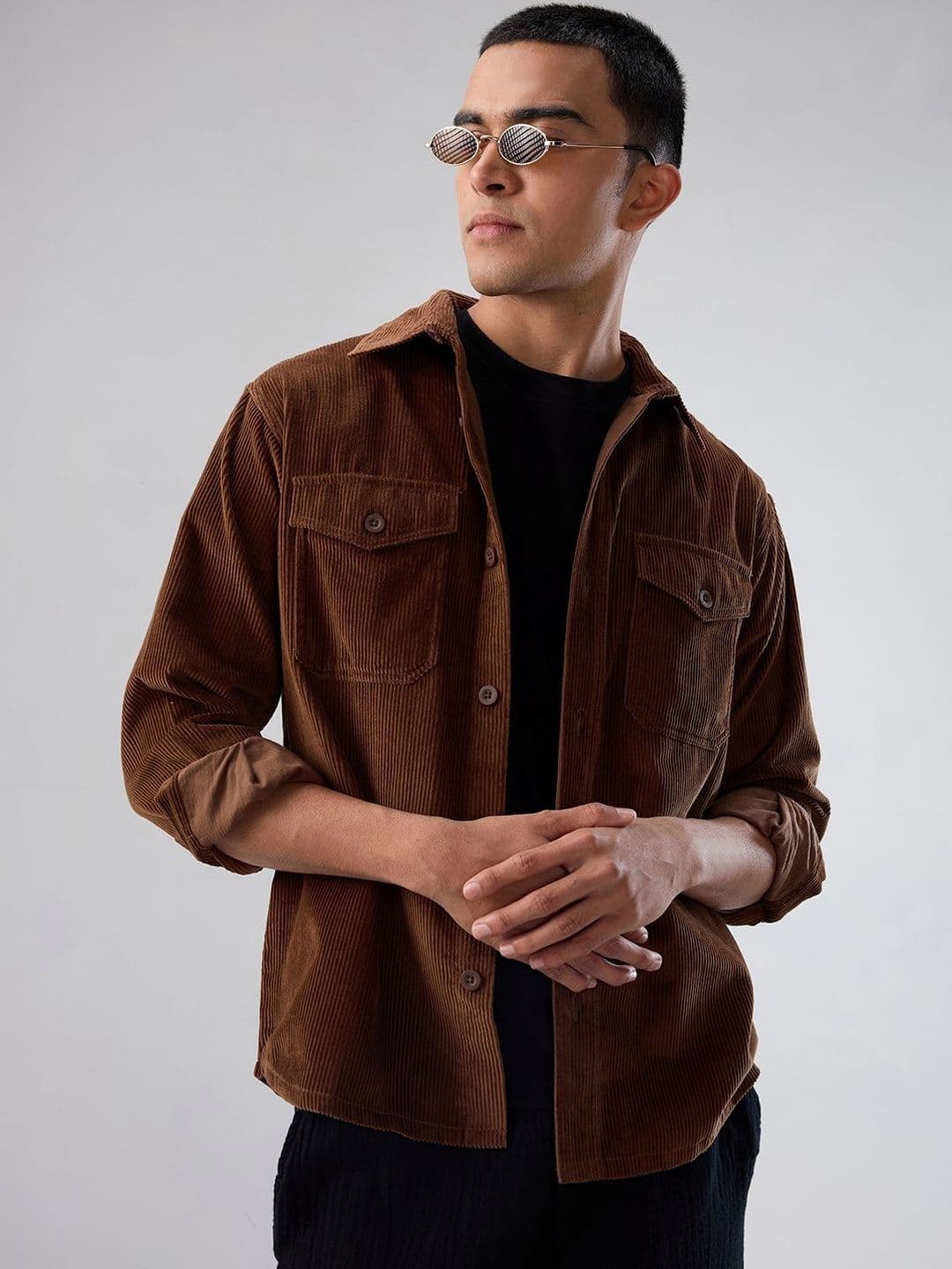 VASTRADO Cocoa Brown Corduroy Double Pocket Overshirt - view 1