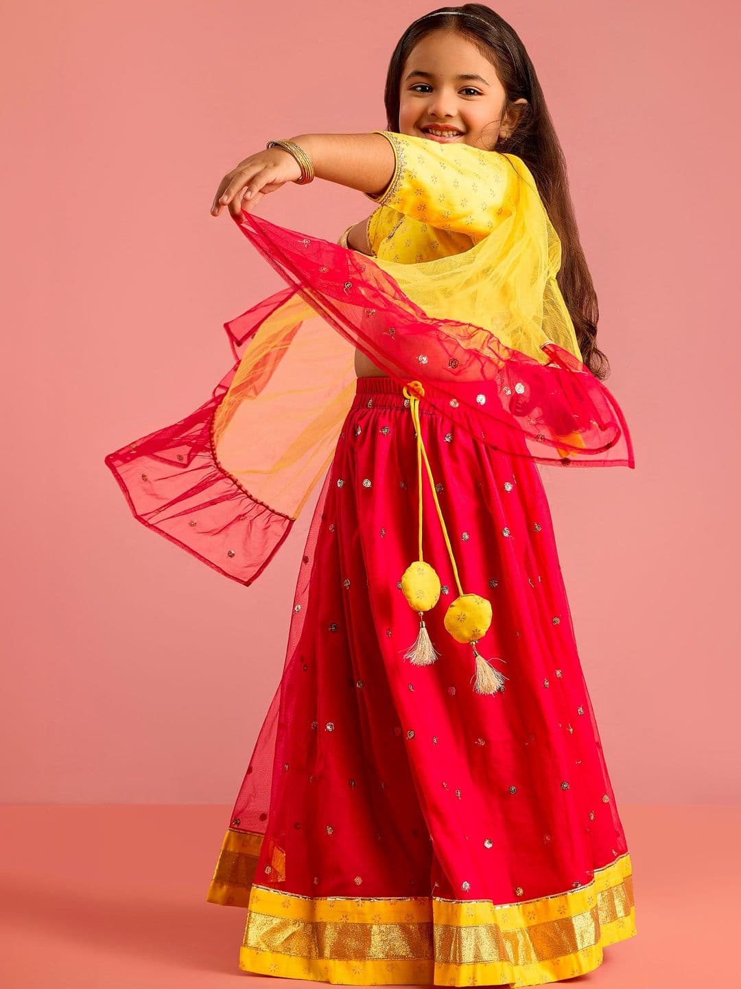 VASTRAMAY Girls Embellished Sequinned Ready to Wear Lehenga & Blouse With Dupatta - view 1