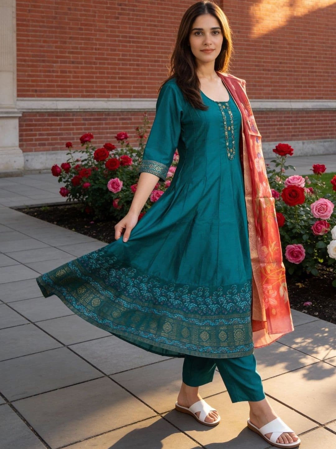 Rangita Women Floral Embroidered Regular Thread Work Kurta with Trousers & With Dupatta - view 1