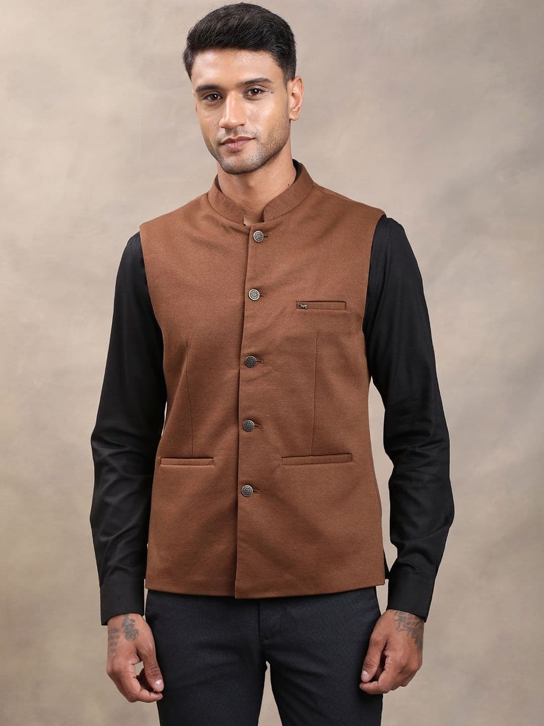 Turtle Tailored-Fit Knitted Nehru Jacket - view 1