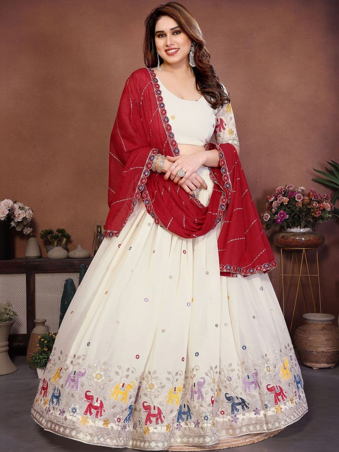 VAIRAGEE Embroidered Thread Work Semi-Stitched Lehenga & Blouse With Dupatta - view 1