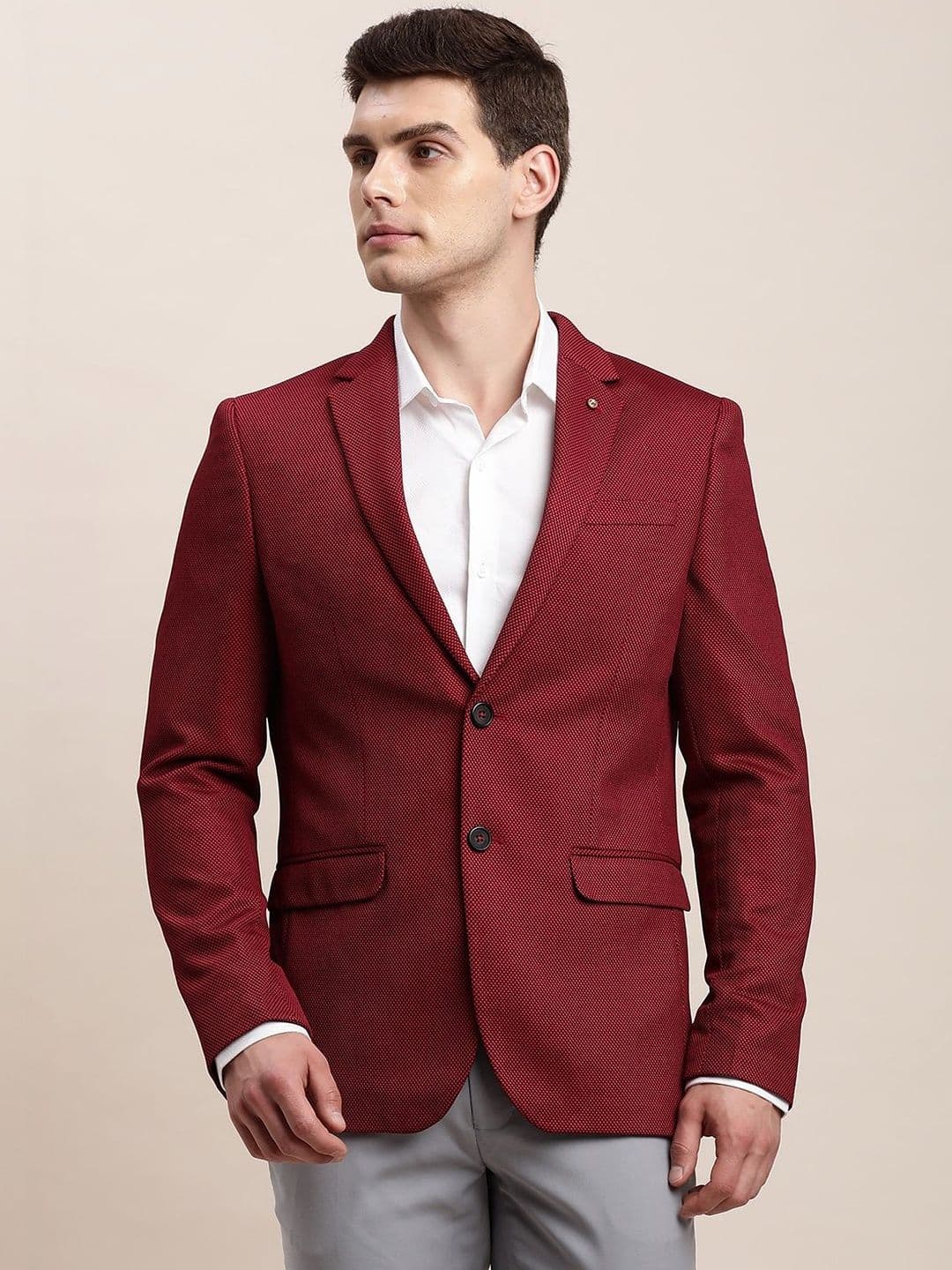 Turtle Self Design Notched Lapel Single-Breasted Tailored Fit Casual Blazers - view 1