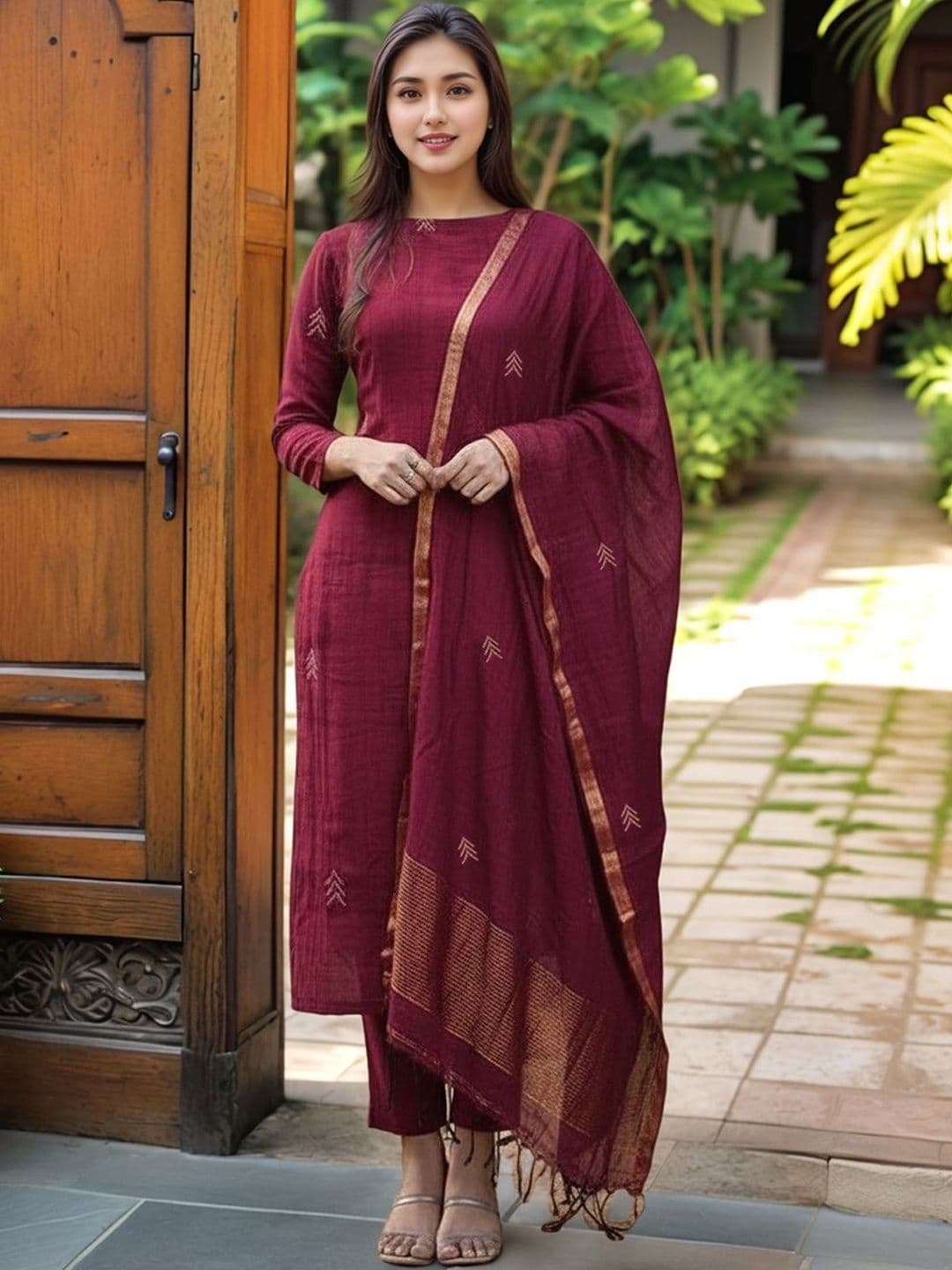 Anouk Rustic Women Ethnic Motifs Embroidered Regular Thread Work Kurta with Trousers & With Dupatta - view 1