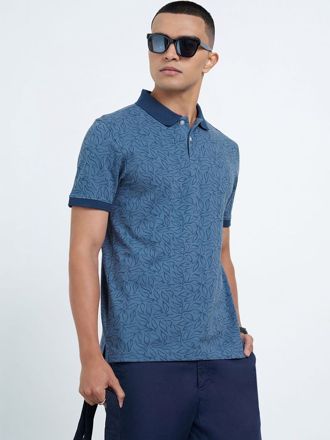 Peregrine by Pantaloons Men Floral Printed Polo Collar Slim Fit T-shirt - view 1