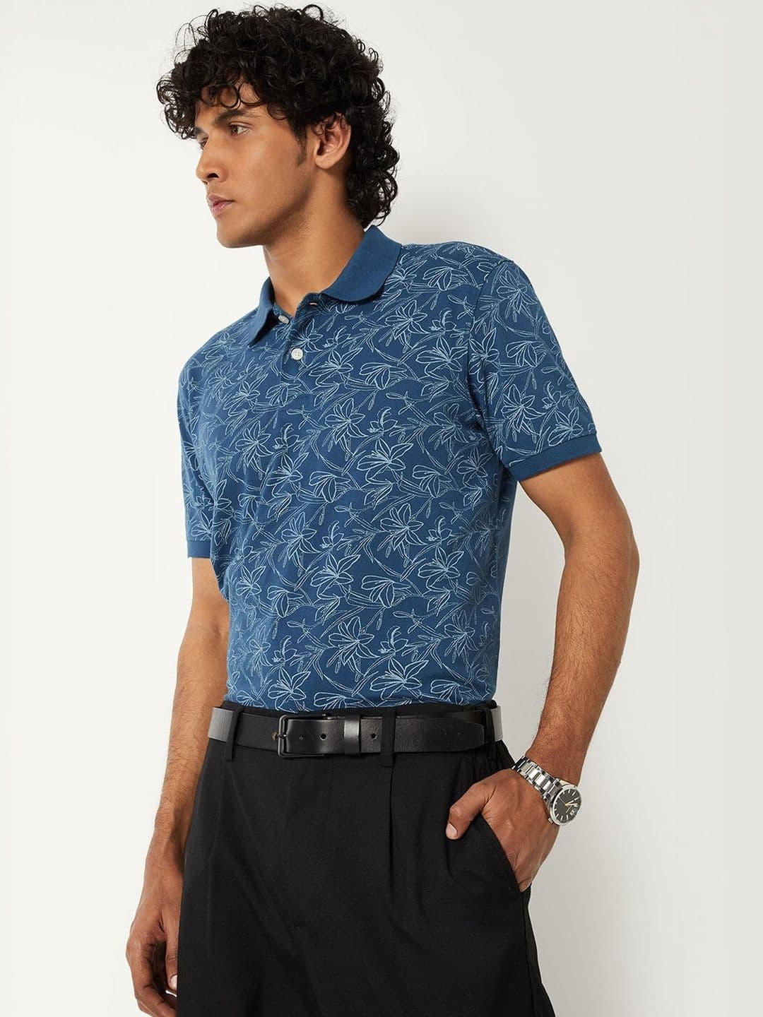 max Men Floral Printed Polo Collar T-shirt - view 1