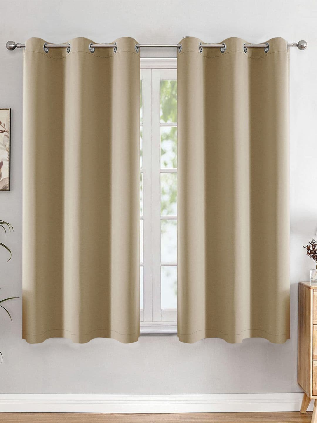 HOMEMONDE Beige 2 Pieces Black Out Window Curtains - view 1