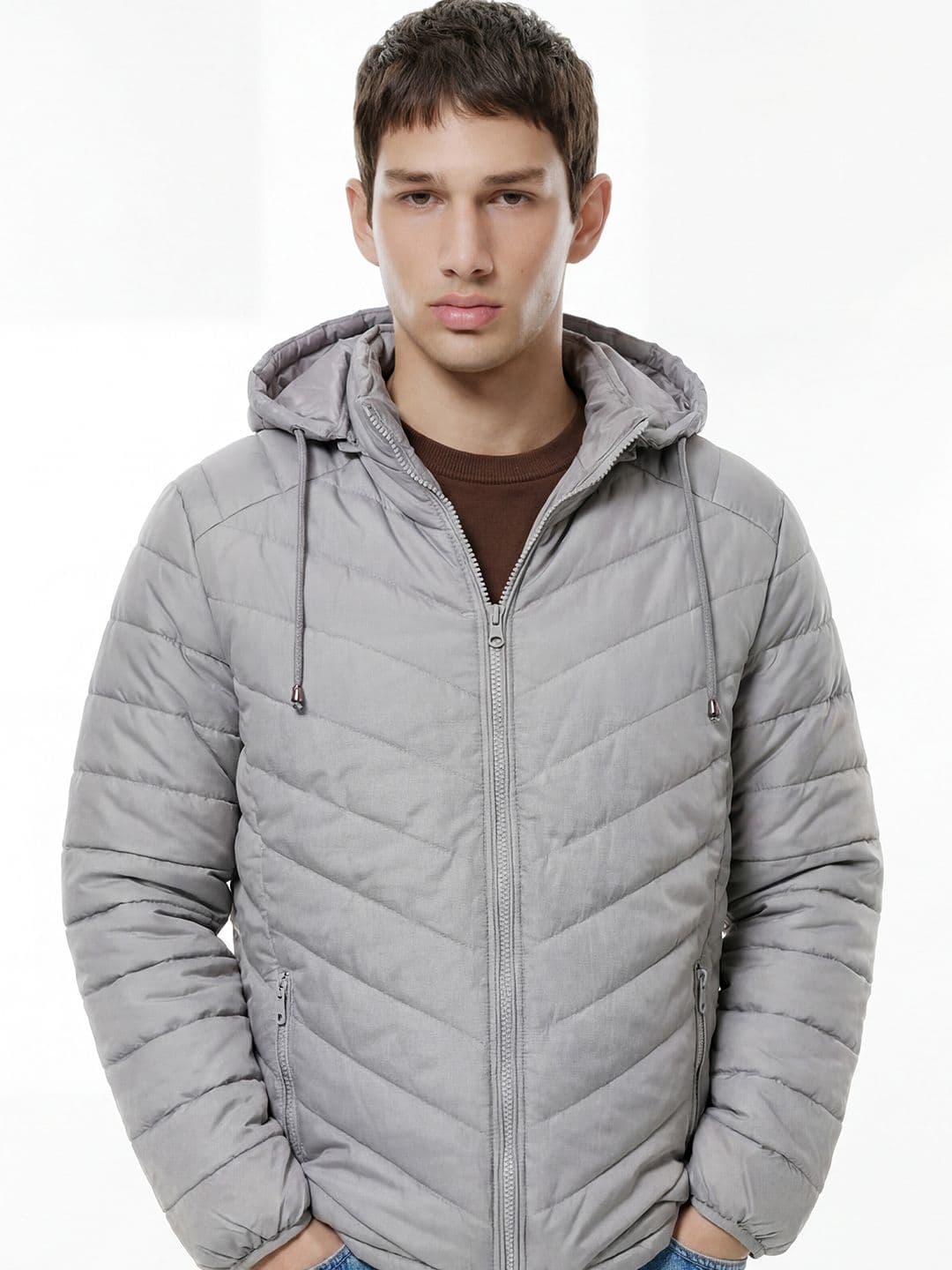 LOCOMOTIVE Men Grey Solid Padded Jacket - view 1