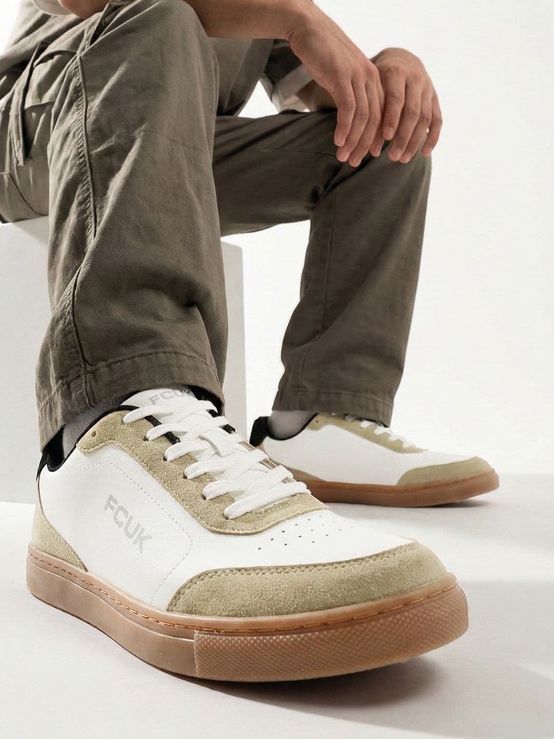 FCUK Men Colourblocked Perforated Detail Sneakers