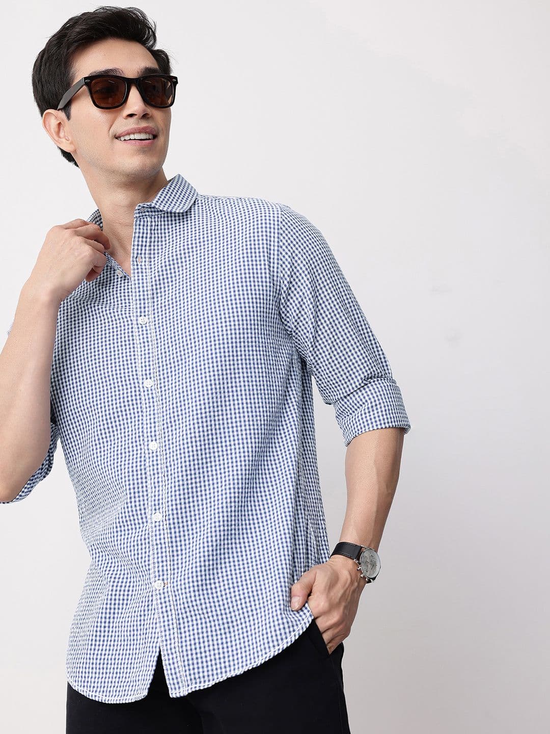 Mast & Harbour Pure Cotton Checked Seersucker Casual Shirt - view 1