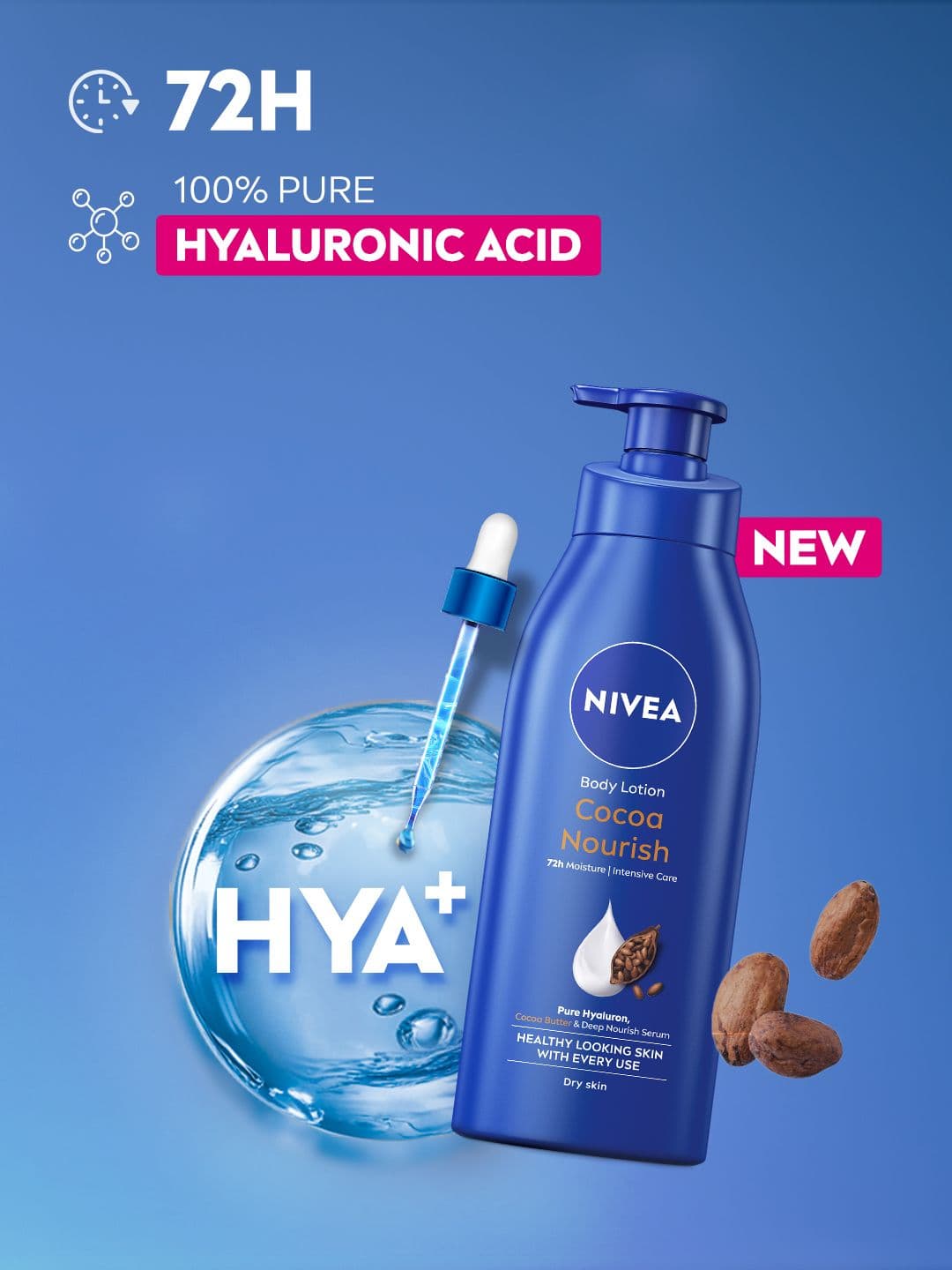 NIVEA Cocoa Nourish Body Lotion Hyaluronic Moisturizer Face & Body Cream Dry Skin 400ml - view 1