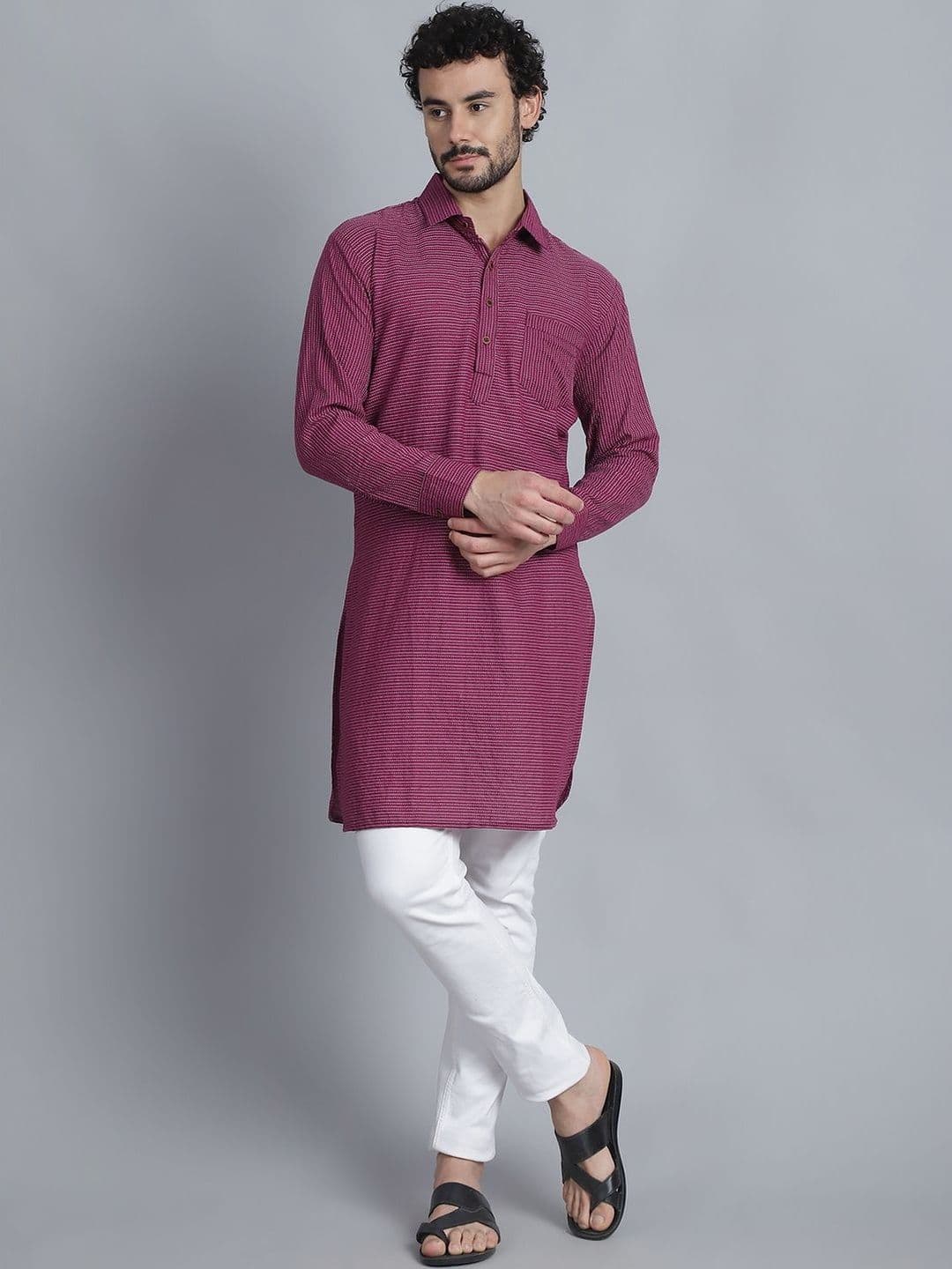 Aarsha Men Striped Pathani Kurta - view 1