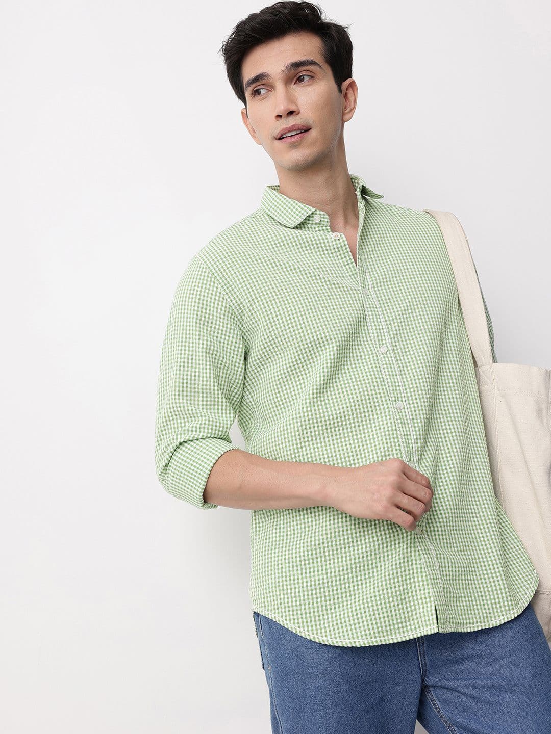 Mast & Harbour Pure Cotton Checked Seersucker Casual Shirt - view 1