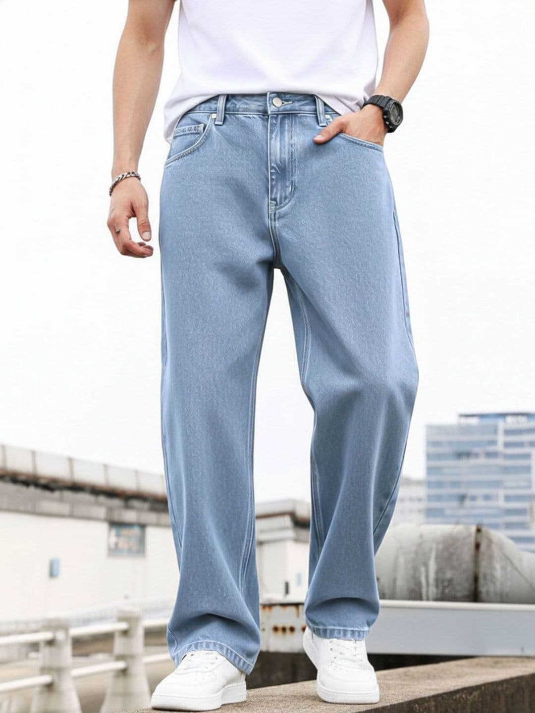 AUSK Men Wide Leg Mid-Rise Light Shade Jeans - view 1