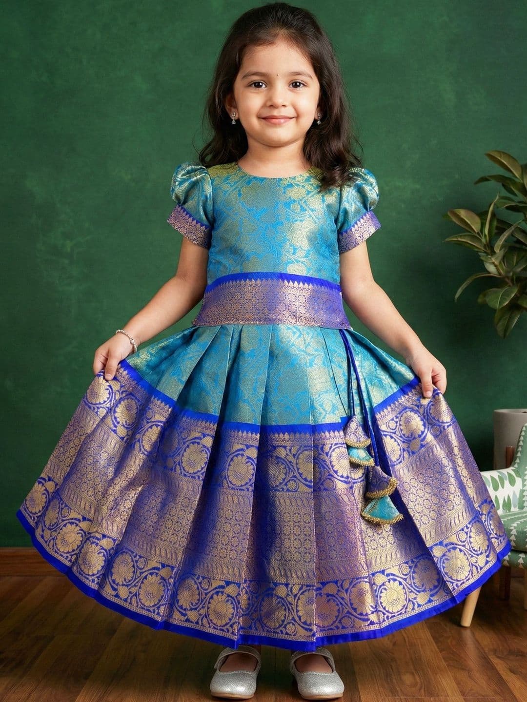 STANWELLS KIDS STANWELLS Girls Banarasi Silk Pattu Pavadai Traditional Lehenga Choli - view 1