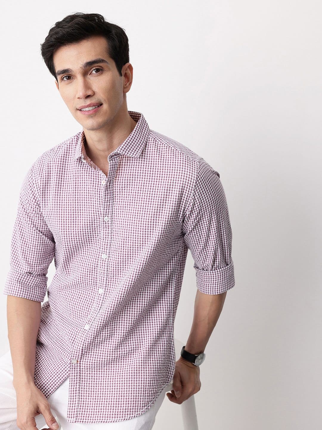 Mast & Harbour Checked Seersucker Pure Cotton Casual Shirt - view 1