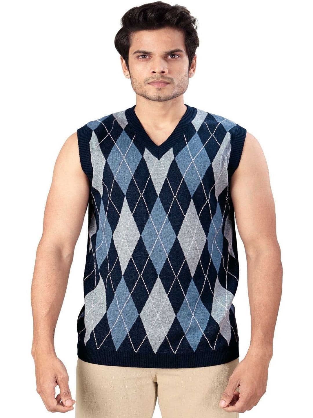 TIM COOPER Men Argyle V-Neck Sweater Vest - view 1